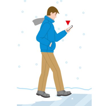 Bir akıllı telefon donmuş bir yolda izlerken yürümeyi tehlikelidir