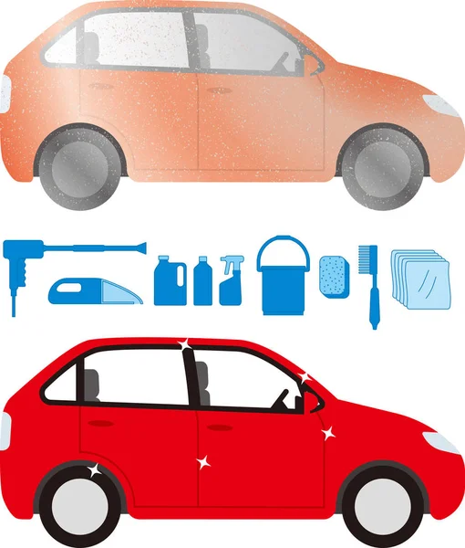Vuile auto's en carwash tools — Stockvector