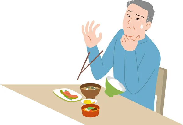 高齢者の自宅での事故。食べ物が詰まった. — ストックベクタ