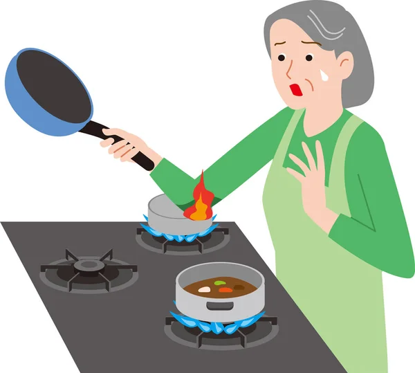 Home accident of the elderly.clothes are on fire. — Stock Vector