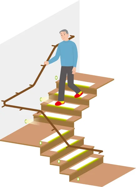 Yaşlıların merdivenlerinden aile içi kaza önlemleri — Stok Vektör