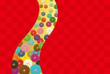 Japon tarzı krizantem ve damalı desen. Vektör arka plan malzemesi.