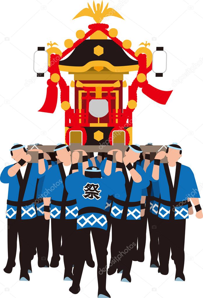 Shrine. The person who carries it. Japanese Festival. Vector material.