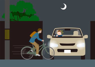 Danger of accidental encounter with a car with no light bicycle.Vector 