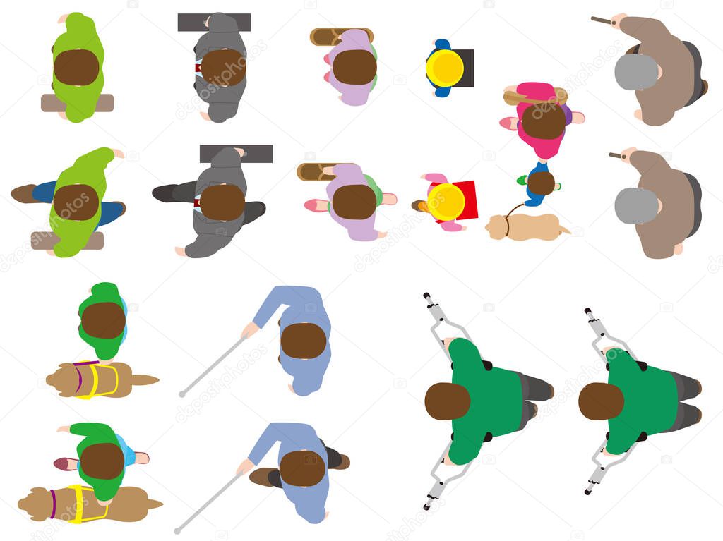 An overhead view. People. Road design material. Vector material