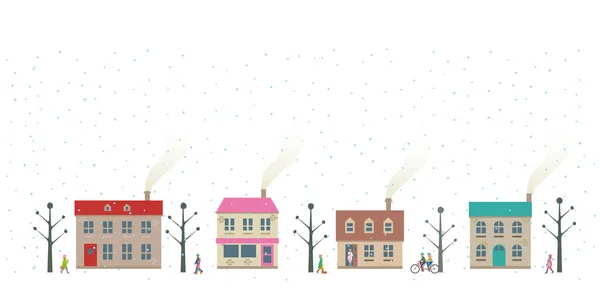 Early Winter Cityscape People Walking — Stock Vector