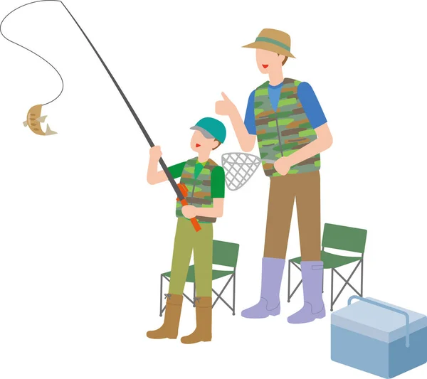 Pais Crianças Que Gostam Pescar —  Vetores de Stock