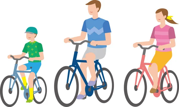 Familia Hijo Padre Montando Bicicleta — Vector de stock