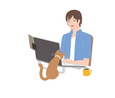 Evden işe giderken. Bir adam ve bir kedi