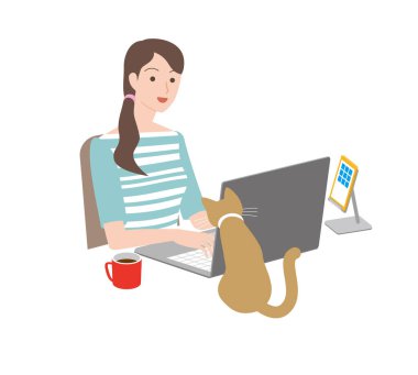 Evden işe giderken. Kadın ve kedi.