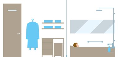 Kalacak yer. Erkekler banyoda banyo yapıyor.