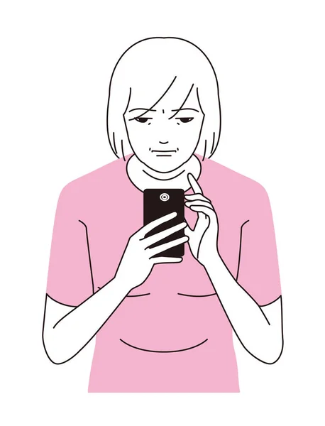 Une Femme Fixe Smartphone Vieillissement Smartphone — Image vectorielle