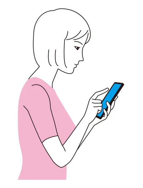 Profil Einer Frau Die Auf Ein Smartphone Starrt — Stockvektor