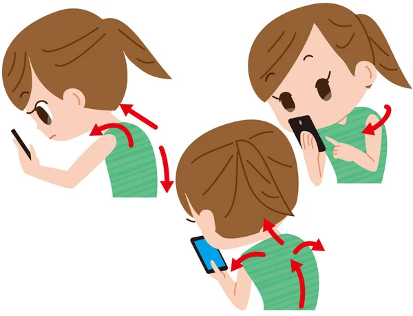 Effets Nocifs Sur Les Smartphones Posture Qui Provoque Des Épaules — Image vectorielle