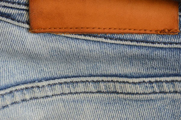 Texture Jeans Bleus Avec Inserts Lumineux Cuir Orange Jeans Extensibles — Photo