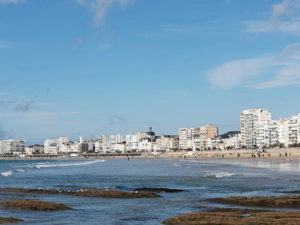 Les Sables Olonne Seafront Sunny Day Autumn White Buildings Crescent — Stock Photo, Image