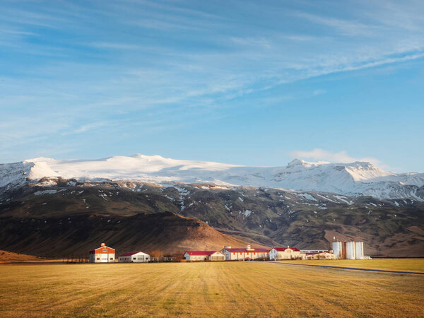 Thorvaldseyri farm and Eyjafjallajkull  in winter