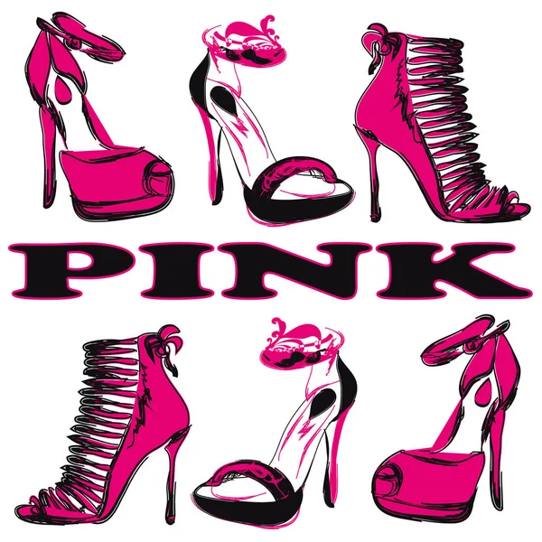 Zapatos Tacón Alto Rosa — Vector de stock