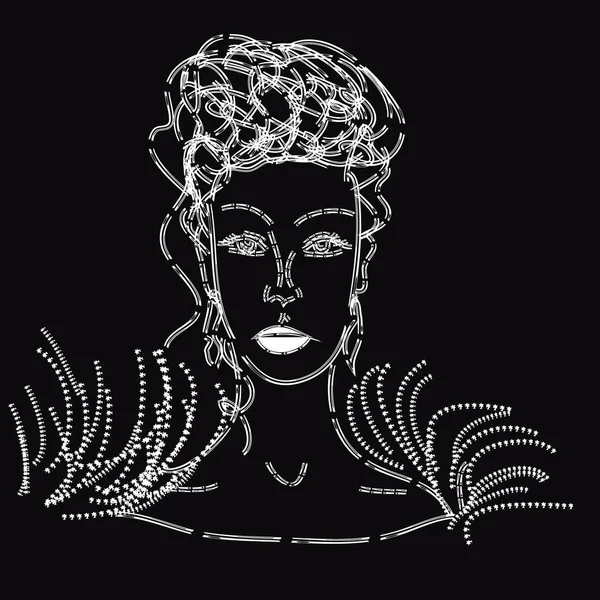 Vrouw Zwarte Achtergrond Een Schets Logo Concept — Stockvector
