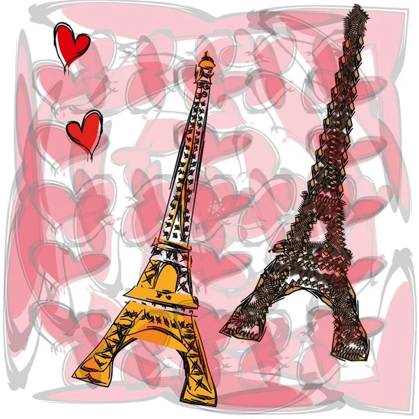 Två Eiffeltornet Bakgrunden Hjärtan — Stockfoto