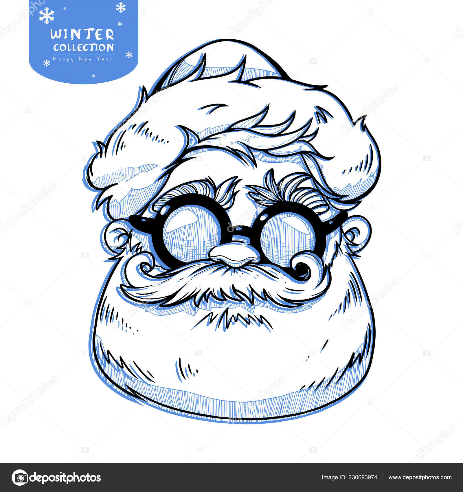Santa Claus Face Cartoon Character Christmas Illustration