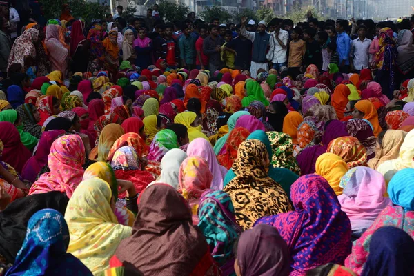 Bangladéšské Oděvy Pracovní Blok Cesta Během Protestu Dháce Bangladéš 2019 — Stock fotografie