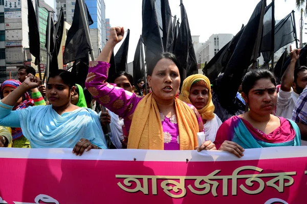 Bangladesi Nők Tartsa Plakátot Részt Vesznek Rali Nemzetközi Nőnap Igényes — Stock Fotó