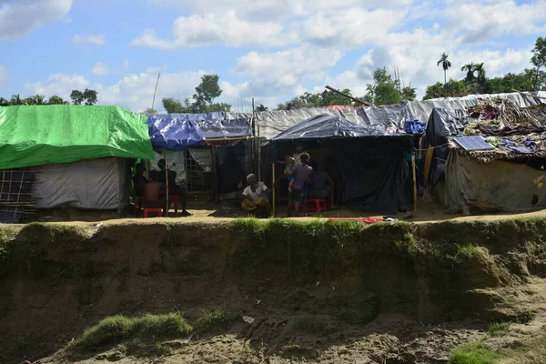 Campamento Improvisado Refugiados Rohingya Cerca Zona Tierra Nadie Entre Las — Foto de Stock