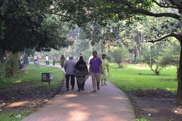 Bangladeshi Ludzi Idą Dla Dobrego Zdrowia Zimowy Poranek Ramna Park — Zdjęcie stockowe