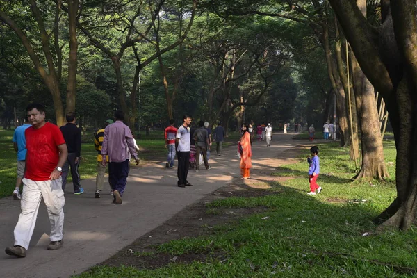 Bangladeshi Ludzi Idą Dla Dobrego Zdrowia Zimowy Poranek Ramna Park — Zdjęcie stockowe