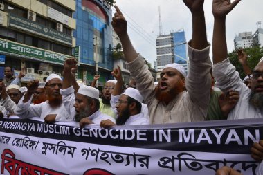 Bangladeshi Islamic party's activist held a protest rally against violence on Rohingya in Myanmar after Friday prayer in front of Baitul Mukarram Mosque in Dhaka, Bangladesh, on September 08, 2017 clipart