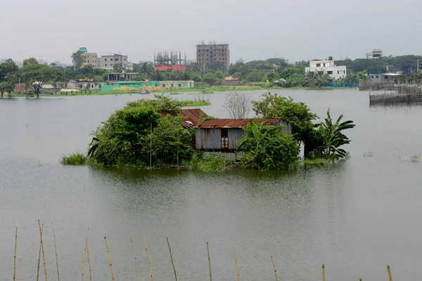 Kilátás Elárasztott Érintett Házak Lowlands Területén Dhaka City Bangladesben Július — Stock Fotó