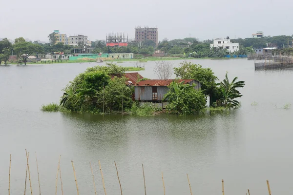 Kilátás Elárasztott Érintett Házak Lowlands Területén Dhaka City Bangladesben Július — Stock Fotó