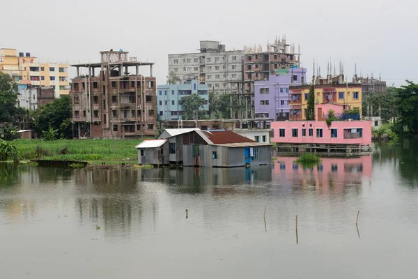 Uma Visão Das Casas Inundadas Afetadas Área Lowlands Cidade Daca — Fotografia de Stock