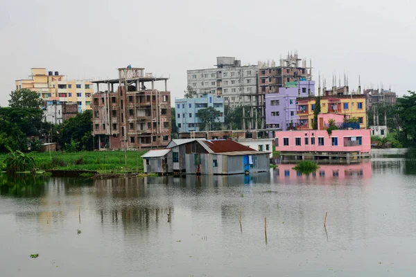 Kilátás Elárasztott Érintett Házak Lowlands Területén Dhaka City Bangladesben Július — Stock Fotó