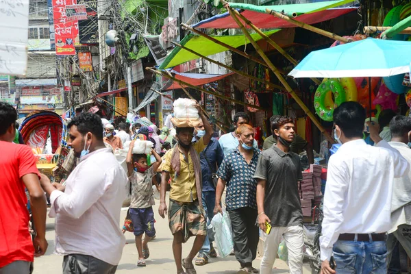 Bangladesh Heeft Zich Verzameld Een Marktgebied Tijdens Covid Coronaviruspandemie Dhaka — Stockfoto