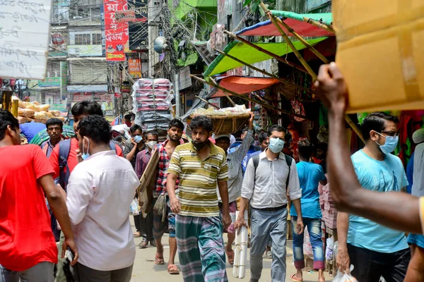 Bangladesh Heeft Zich Verzameld Een Marktgebied Tijdens Covid Coronaviruspandemie Dhaka — Stockfoto