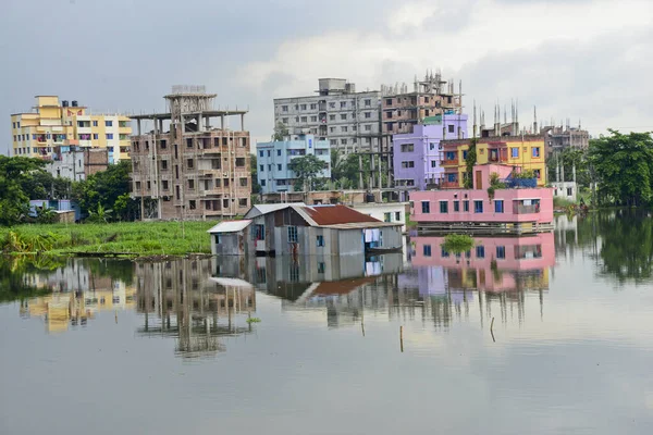 Houses Seen Surrounded Flood Water Lowland Area Dhaka City Bangladesh — Stock Photo, Image