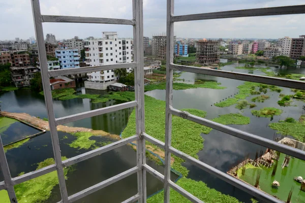 Casas São Vistas Cercadas Pela Água Inundação Área Lowland Cidade — Fotografia de Stock