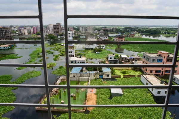 Casas São Vistas Cercadas Pela Água Inundação Área Lowland Cidade — Fotografia de Stock