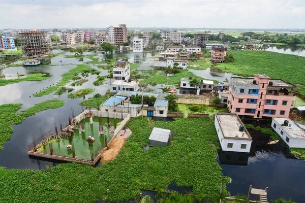 Houses Seen Surrounded Flood Water Lowland Area Dhaka City Bangladesh — Stock Photo, Image