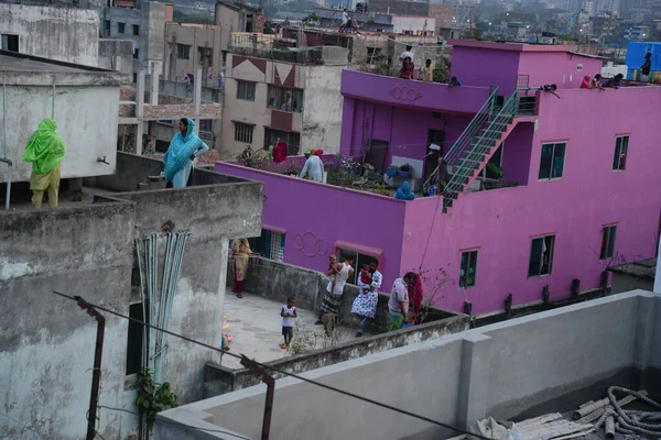 Житель Бангладеш Собирается Крыше Здания Второй Половине Дня Время Правительственной — стоковое фото
