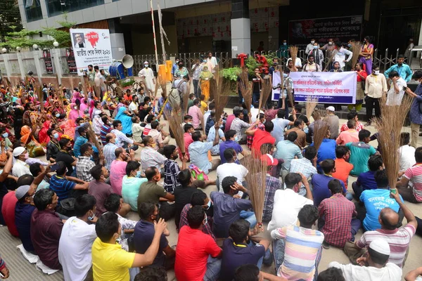 Ruhatisztító Tiltakozik Hogy Esedékes Béreiket Követeljék Bangladesi Dhakában Lévő Munkaügyi — Stock Fotó