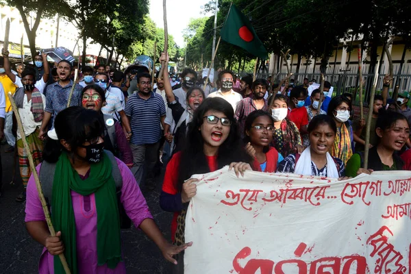 Diákszövetség Aktivistái 2020 Október Botfelvonulást Tartottak Bangladesi Dhakában Elkövetett Nemi — Stock Fotó