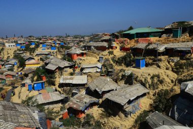 2 Şubat 2019 'da Ukhia, Cox' s Bazar, Bangladeş 'teki Balukhali rohingya mülteci kampının manzarası