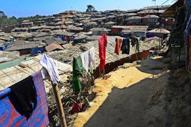 2 Şubat 2019 'da Ukhia, Cox' s Bazar, Bangladeş 'teki Balukhali rohingya mülteci kampının manzarası