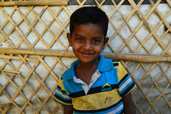 A Rohingya refugee child poses for a picture in the Balukhali refugee camp in Ukhia, Cox's Bazar, Bangladesh. On February 02, 201