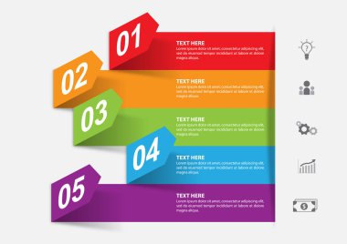 Infographics pazarlama ve finansal iş raporu, Diyagram ve 5 adım süreçleri ile düzen için tasarım vektör