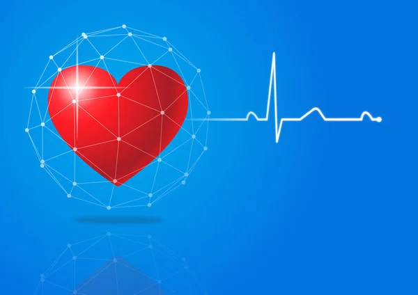 Batimento Cardíaco Projeto Vetor Pulso Frequência Cardíaca Fundo Azul — Vetor de Stock