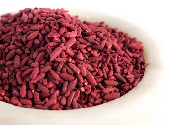 Rote Hefe Fermentierten Reis Auf Mörser Mahlschale — Stockfoto